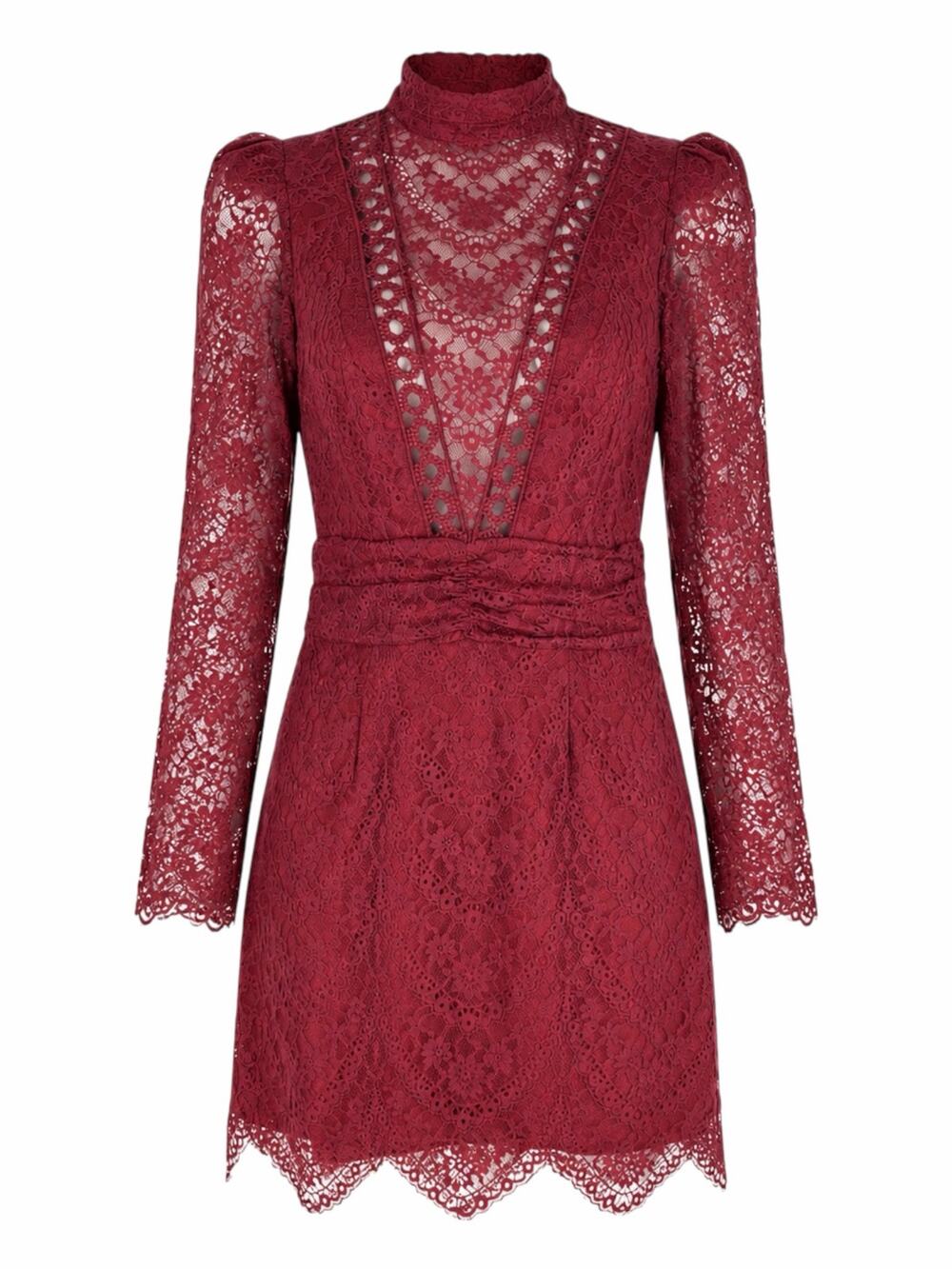 Saylor Celia Puff Shoulder Lace Mini Dress Russet Orange Size XS